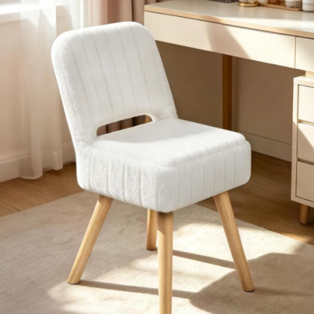 Foldable Vanity Stool With Backrest And Storage (Plush Comfort Style)